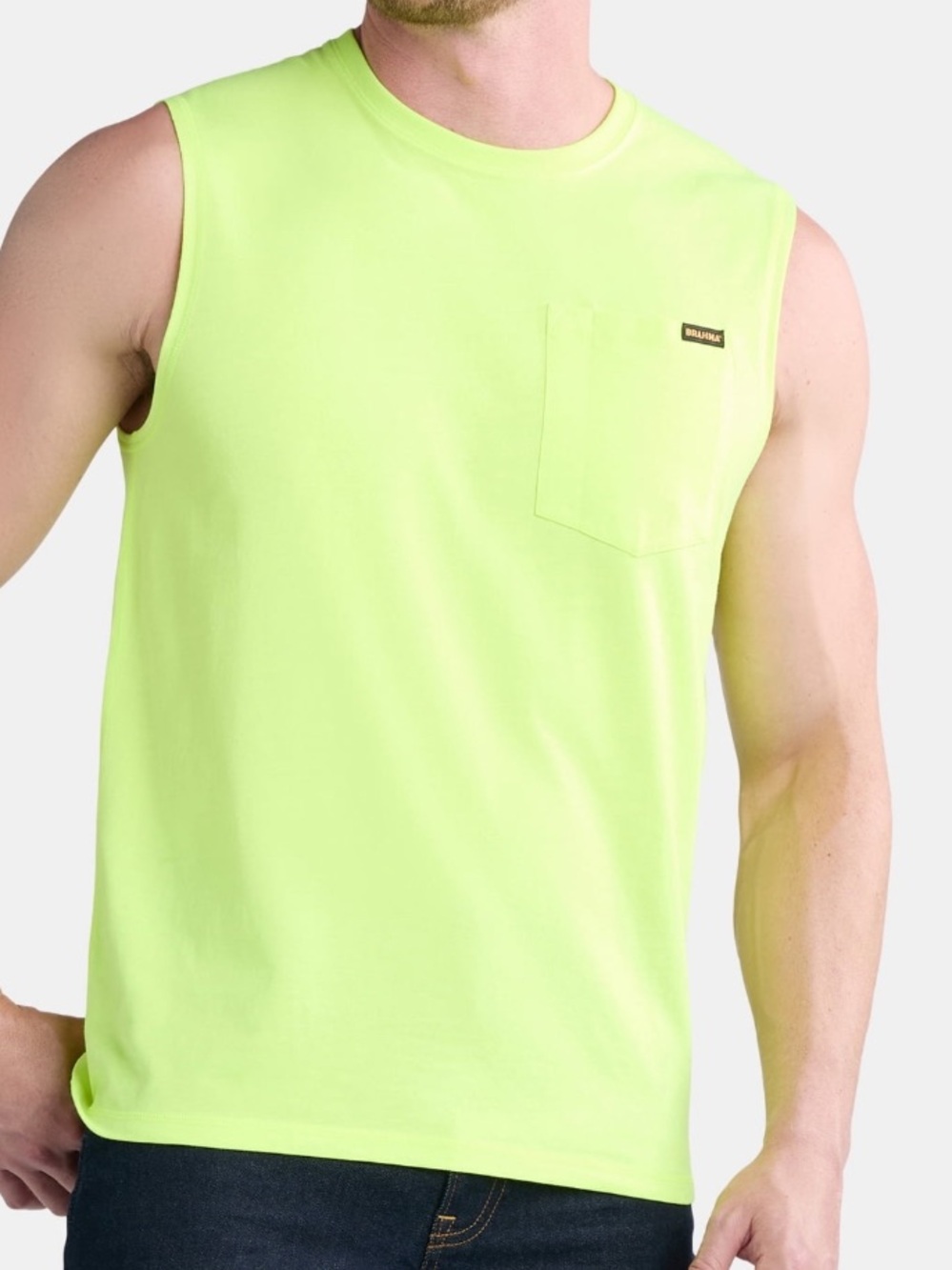 Brahma Men’s Neon Yellow Muscle Tank Shirt 2XL Sleeveless Workwear Hi Vis